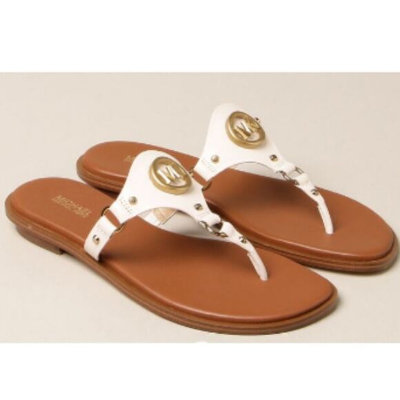 Michael Kors MK Women's Flat Sandals in Leather with Logo Size 7 - Picture 1 of 11
